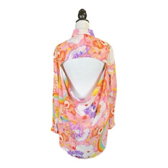Iron Fist x Care Bears Pastel Pink Rainbow Sheer Open Back Long Sleeve Top L - Picture 4 of 8